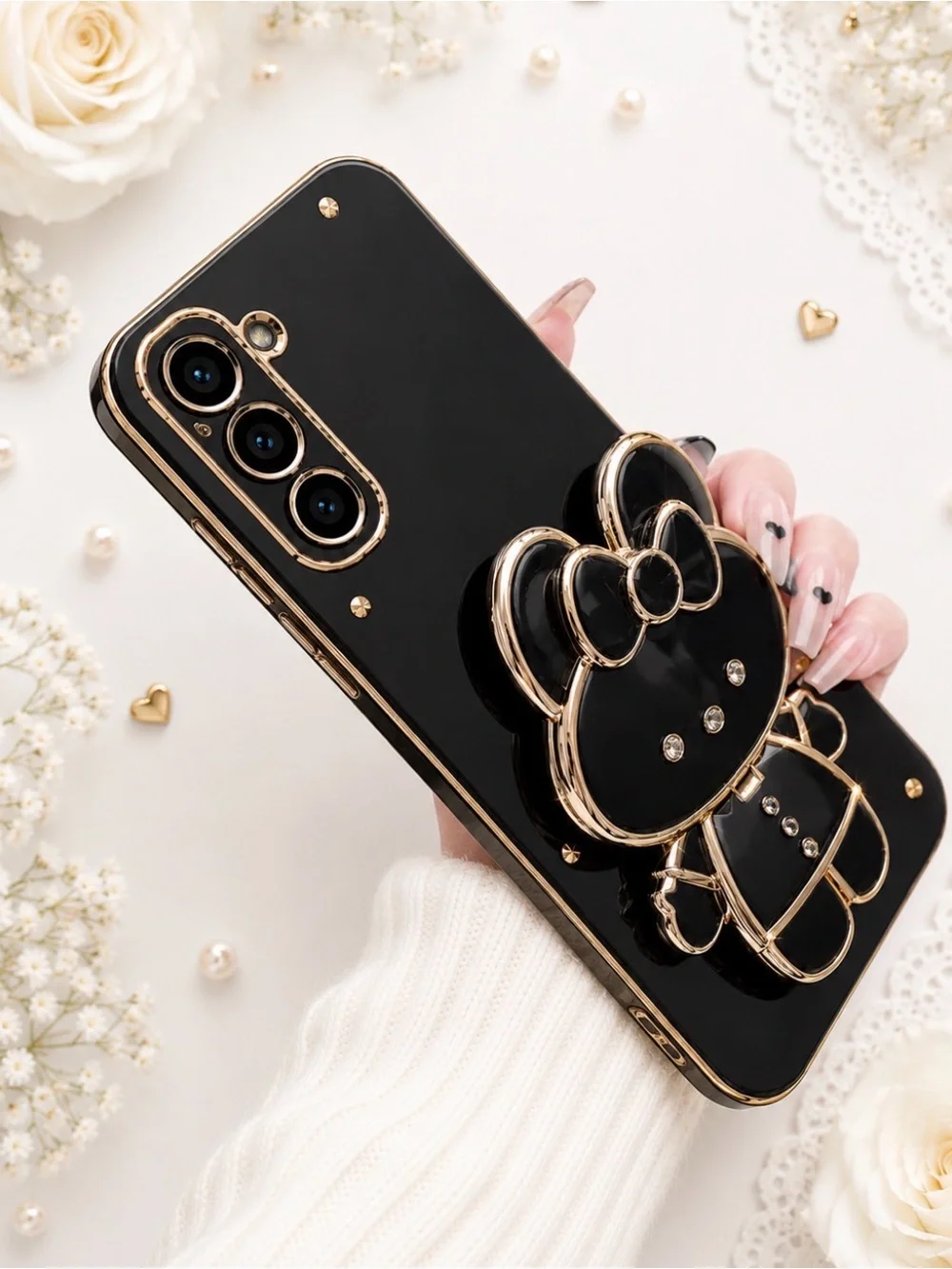 Black & Gold Bunny Compact Mirror Phone Accessory